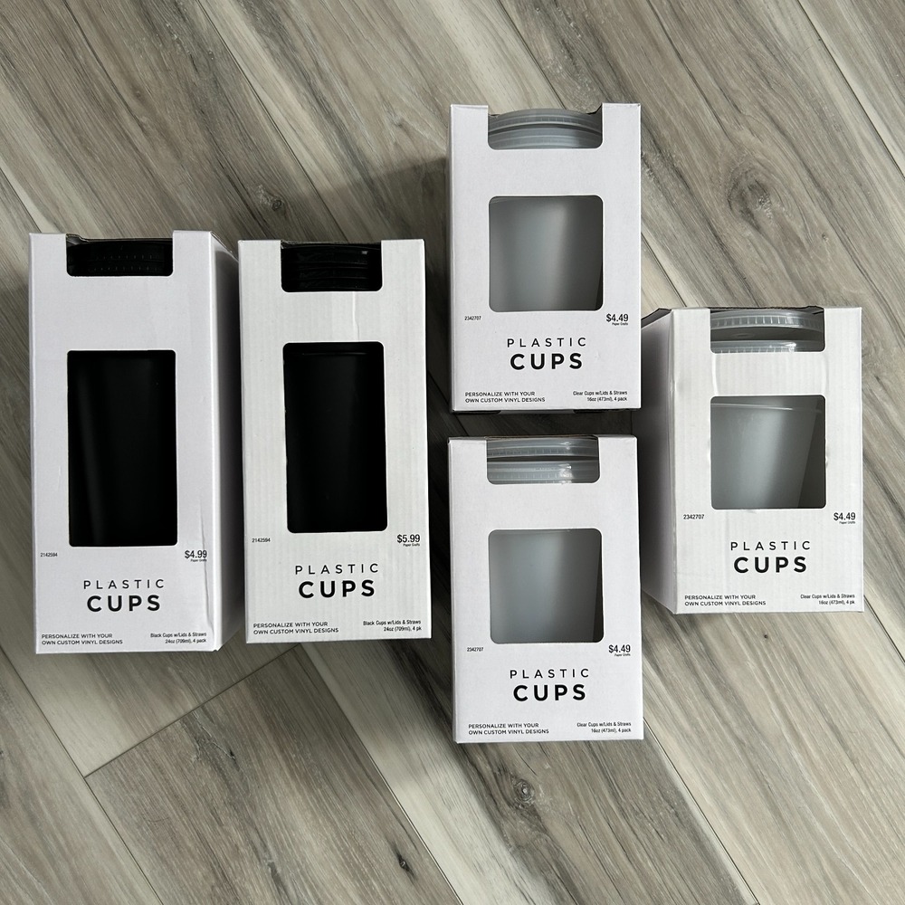 Hobby Lobby 20pc Plastic Tumblers w Lids Black Gray DIY Cricut Vinyl Craft Cups
